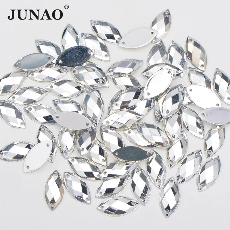 JUNAO 7x15 мм блестящие серебряные швейные хрустальные стразы кристаллическое