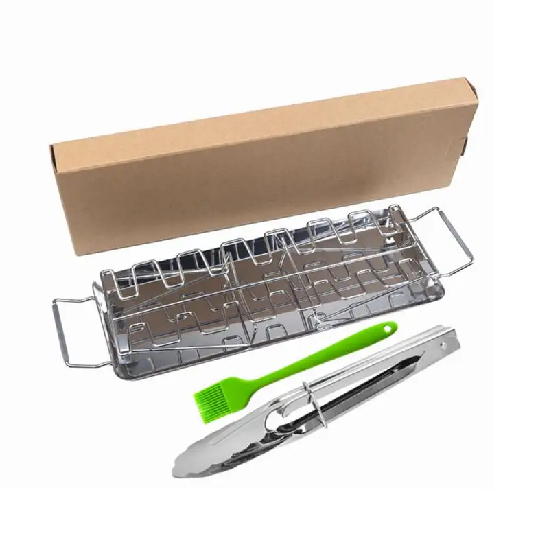 

Foldable BBQ Beef Chicken Leg Wing Grill Rack Stainless Steel Barbecue Drumsticks Holder Smoker Oven Roaster Stand With Drip Pan