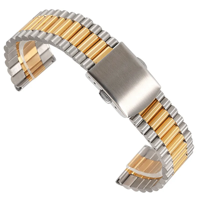 Luxury 12/14/16/18/20mm Solid Link Stainless Steel Watch Band 24mm Folding Clasp Safety Watches Strap Bracelet Replacement