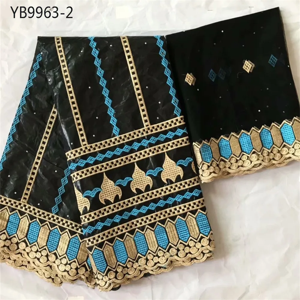 Нигерия Последняя мода стиль вышивка Базен Хлопчатобумажная Ткань 5 ярдов + 2 для