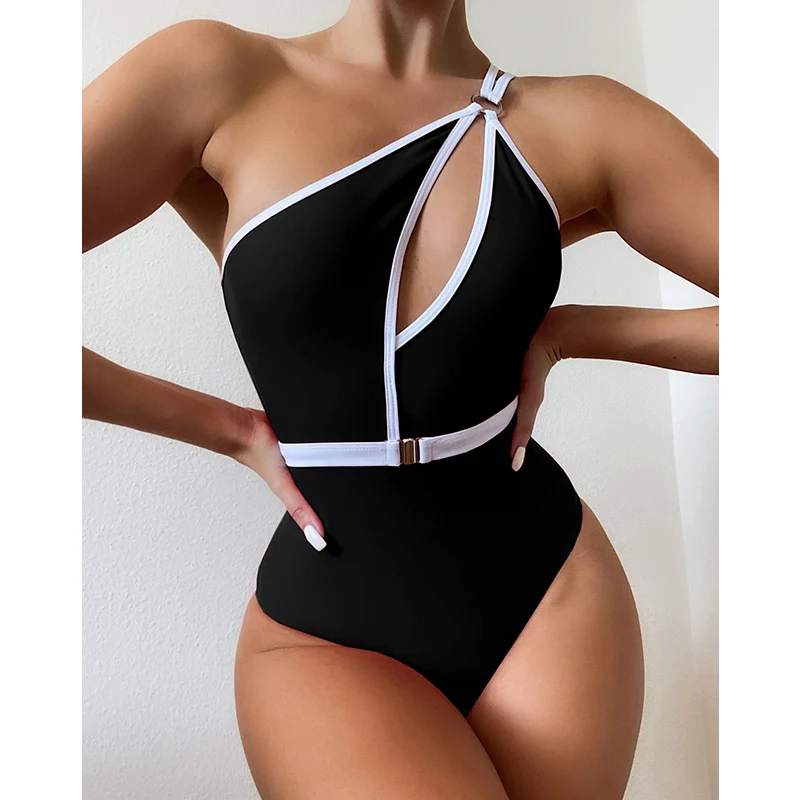 

Bathing Suit Cut Out One Piece Swimsuits One Shoulder Swimwear Women Belted Bodysuits Sexy Beachwear Backless Bathers