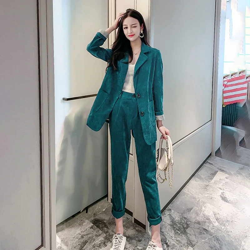 

2021 корейский IC вельветовый маленький женский пиджак из двух частей 2021 весенний повседневный костюм в британском стиле