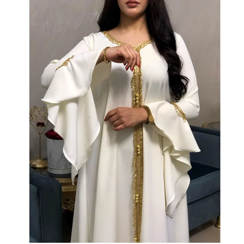 

Jalabiya Kaftan Arabic Dress For Women Dubai Turkey Abaya Embroidery Loose Djellaba Muslim Fashion Islamic Clothing White