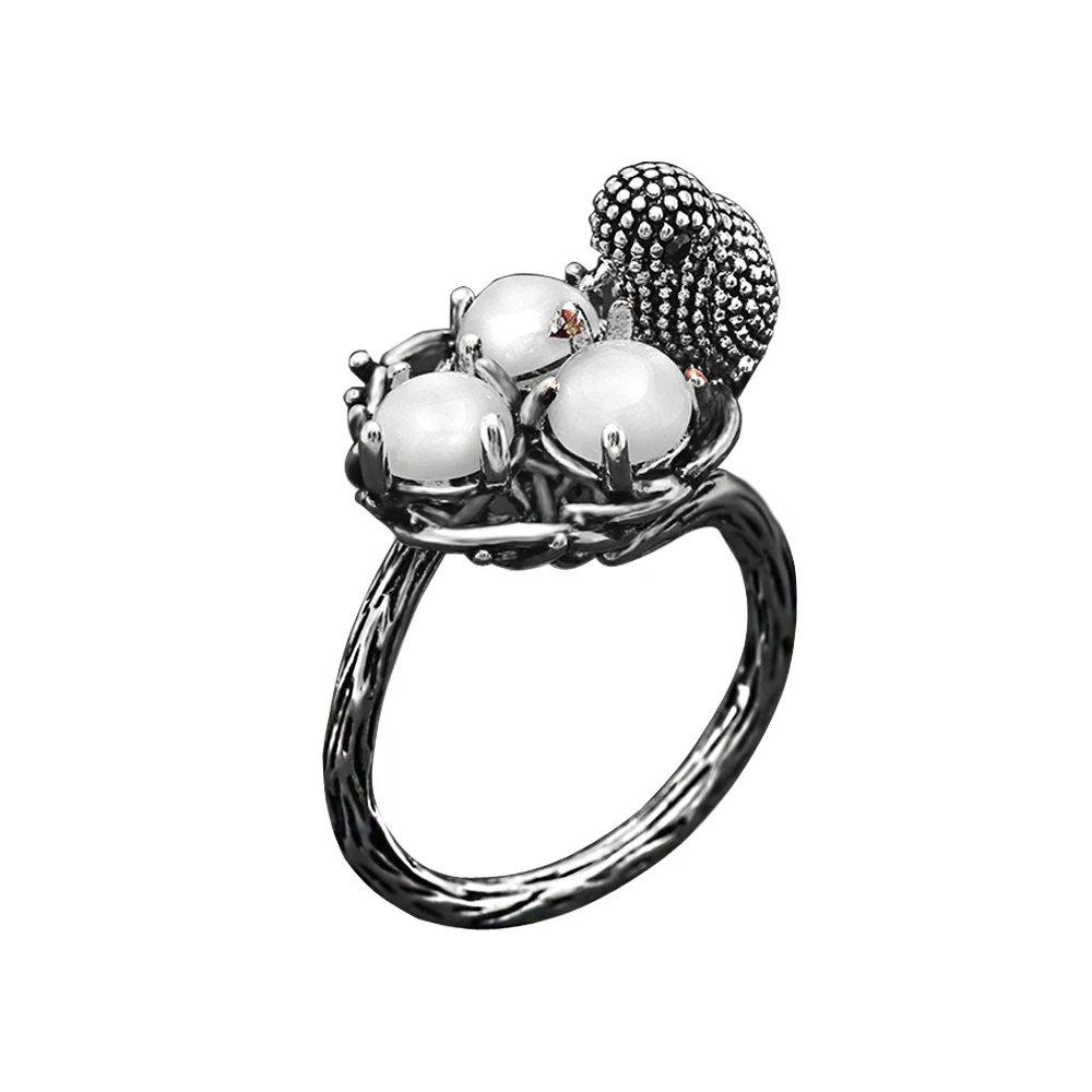 CiNily Vintage Bird Nest Moonstone Bird Egg Zircon Silver Unisex Popular Jewelry Ring 6-10 NJ441
