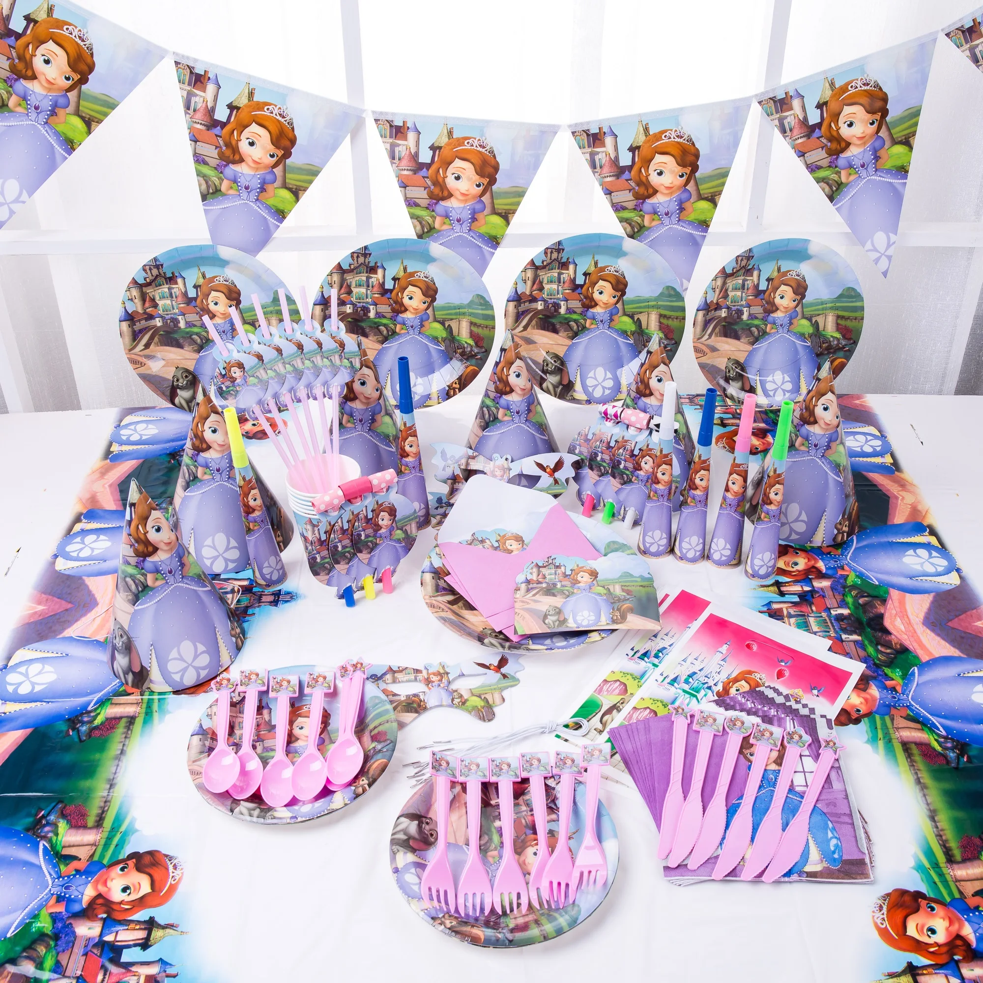 

Decoration for disney princesses birthday parties, set with glasses, plates and trays, hat baby shower birthday party decoration