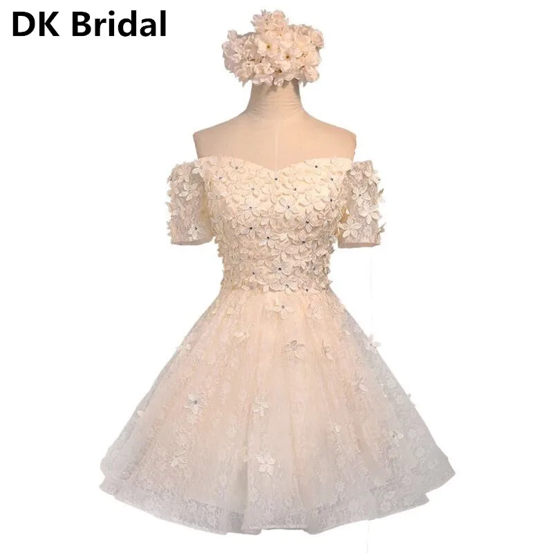 Новинка короткие платья трапеции для встречи выпускников с кружевными цветами