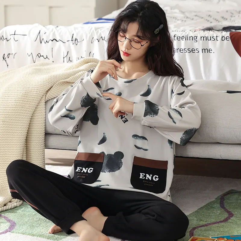 Новинка 2021 осенне-зимние хлопковые Пижамные комплекты для влюбленных стильная
