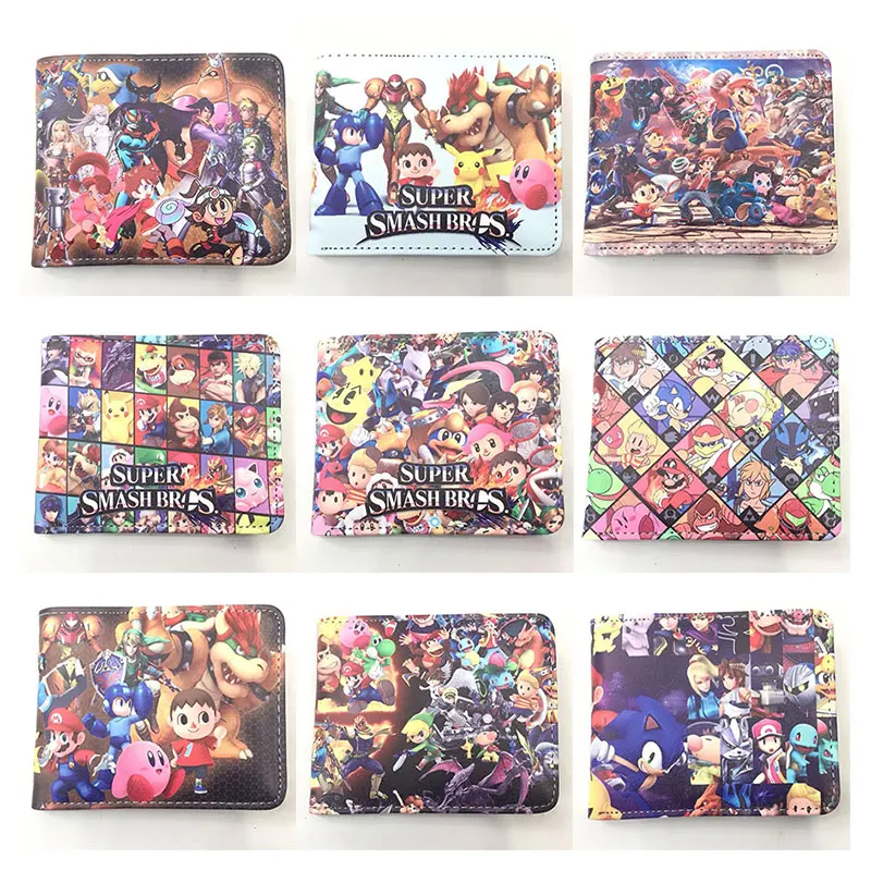 

Новинка, кошелек Super Smash Bros, мужской и женский кожаный кошелек, двойной держатель для кредитных карт, карман для монет, аниме кошельки с персо...