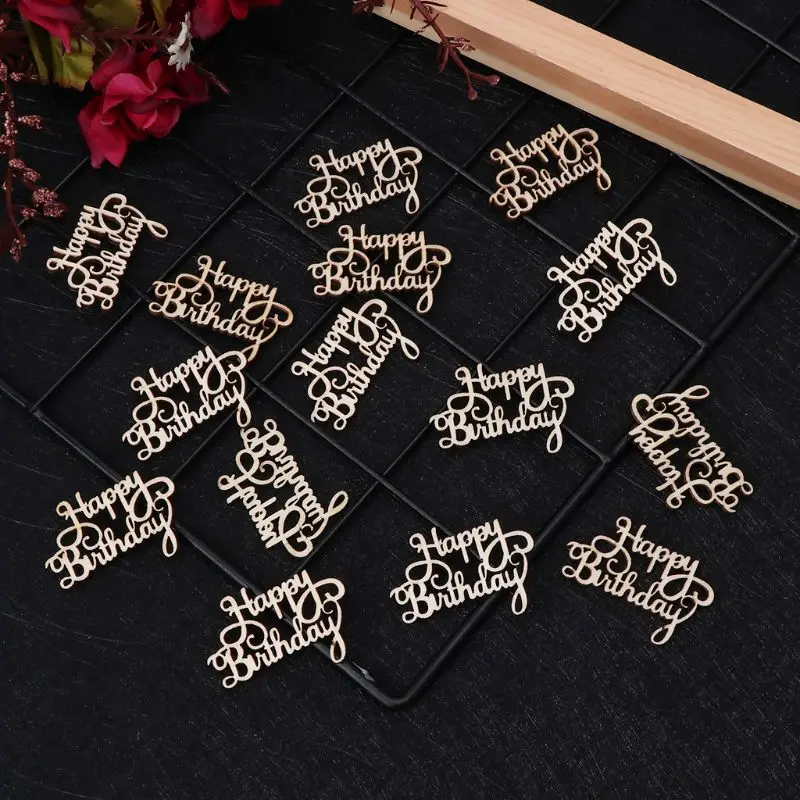 15 шт. деревянные счастливый день рождения Таблица Конфетти посыпать Цветы Винтаж