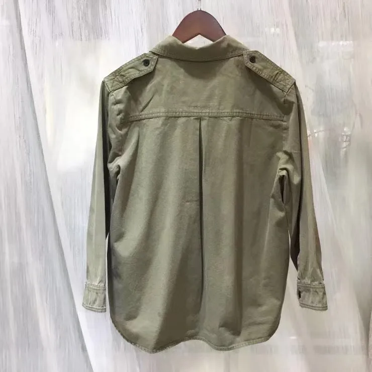 

Women Shirt 2021 New Army Green Workwear Retro Shirt