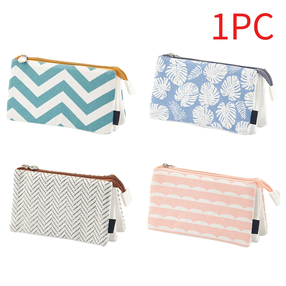 

Students School Office Stationery Pouch Zipper Closure Compartment Canvas Pencil Case Kids Gift 3 Layers Big Capacity Portable