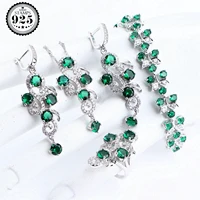 wedding luxury 925 silver bridal jewelry sets for women costume jewelry green cz bracelet ring earrings necklace pendants set