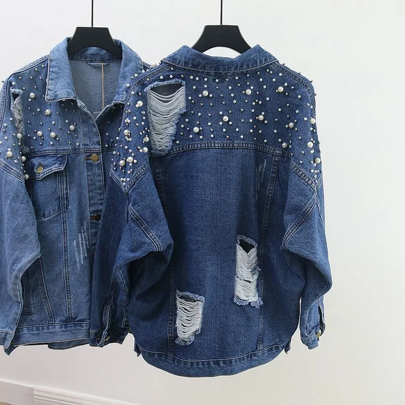 Хорошая Весенняя элегантная женская рваная джинсовая куртка с дырками