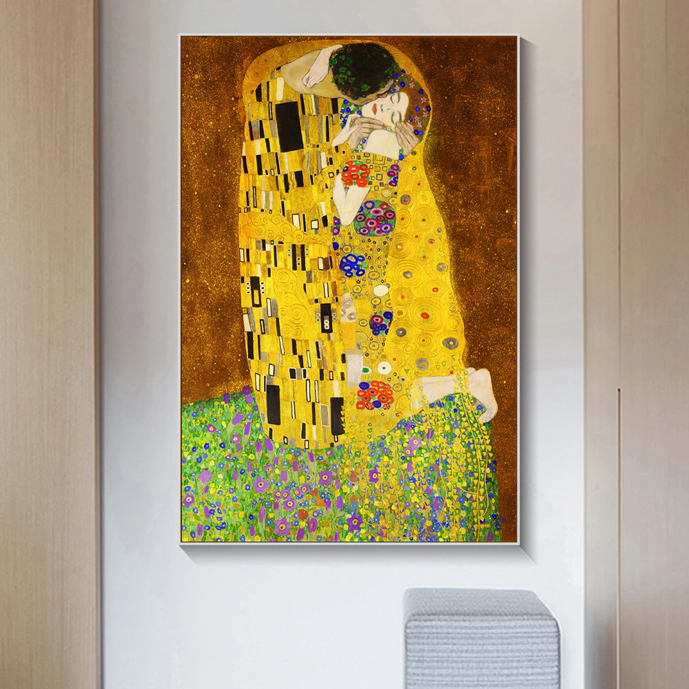 Gustav Klimt Kiss искусство брезент женский знаменитый Золотой Классический