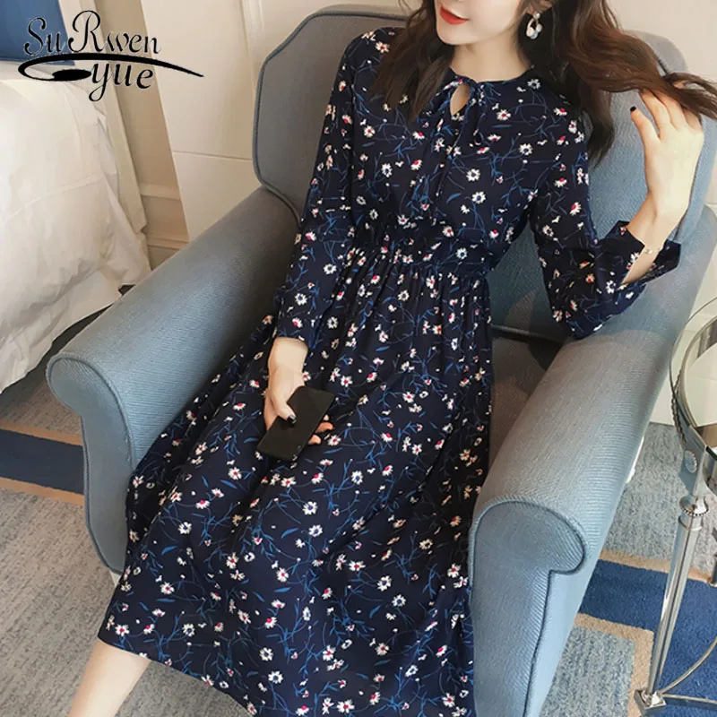 2019 осень модные женские шифоновая туфли Повседневное бантом вечерние платье с