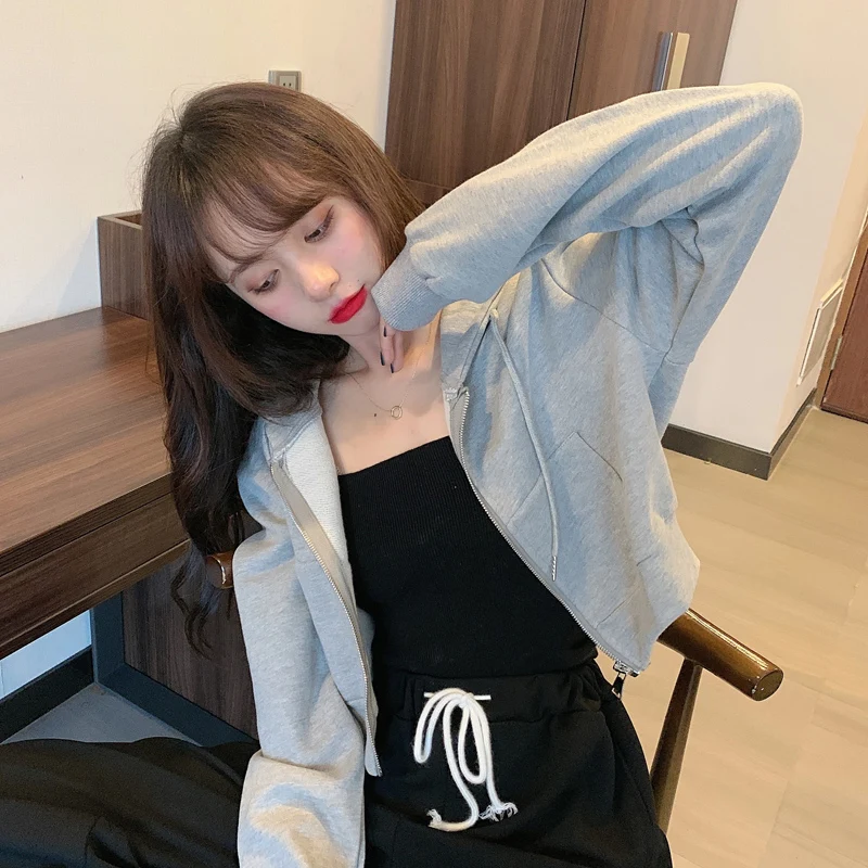 Толстовка Женская Осенняя однотонная на молнии со шляпой