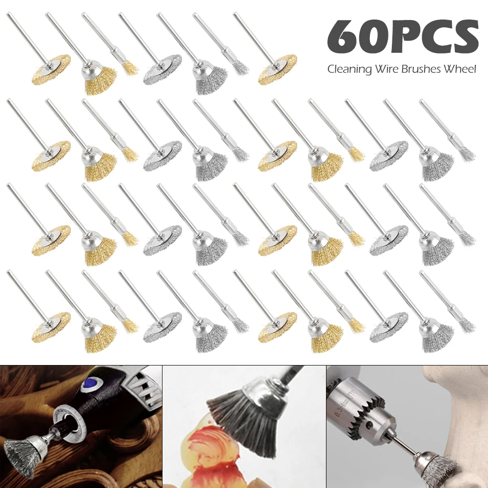 

60Pcs Steel Wire Wheel Brushes Set Kit for Mini Drill Rotary Tools Polishing Brush Accessories