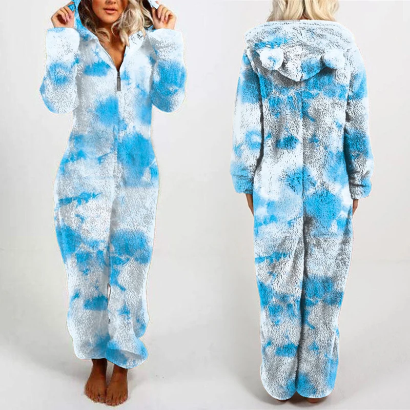 New Winter Warm Cute Pyjamas Women Onesies Hooded Slim-fit Plaid Fleece Sleepwear Jumpsuits Overall Hood Sets Pajamas for Adult