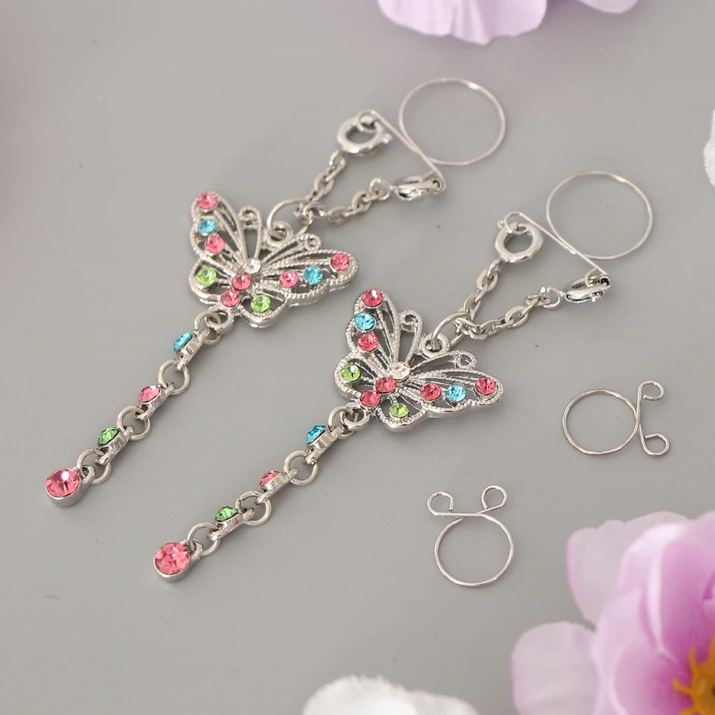 2 Pieces Nipple Rings + Alternative Small Butterfly Dangle Piercing | Jewelry