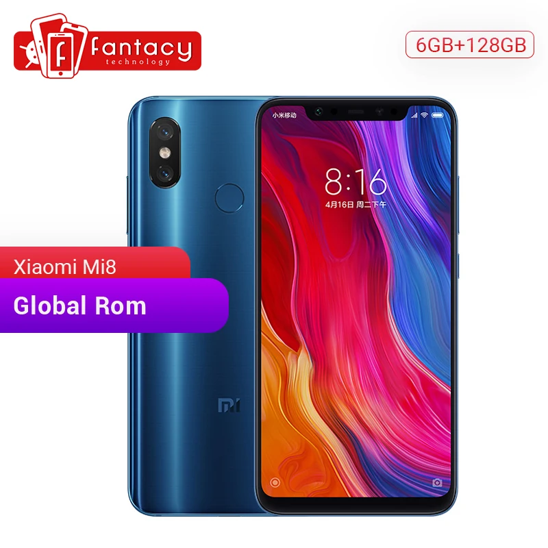 Глобальная ПЗУ Xiaomi Mi 8 6 ГБ 128 Восьмиядерный процессор Snapdragon 845 21 дюйма 1080P AMOLED