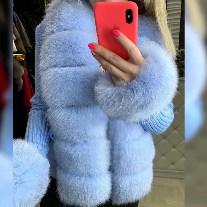 Женский меховой свитер женский короткий из натурального Лисьего меха кардиган