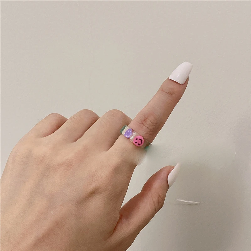 

Smiley Face Acrylic Rings Female Personality Cartoon Color Cute Niche Design Y2k Style Stackable Rings Jewelry for Girls Women
