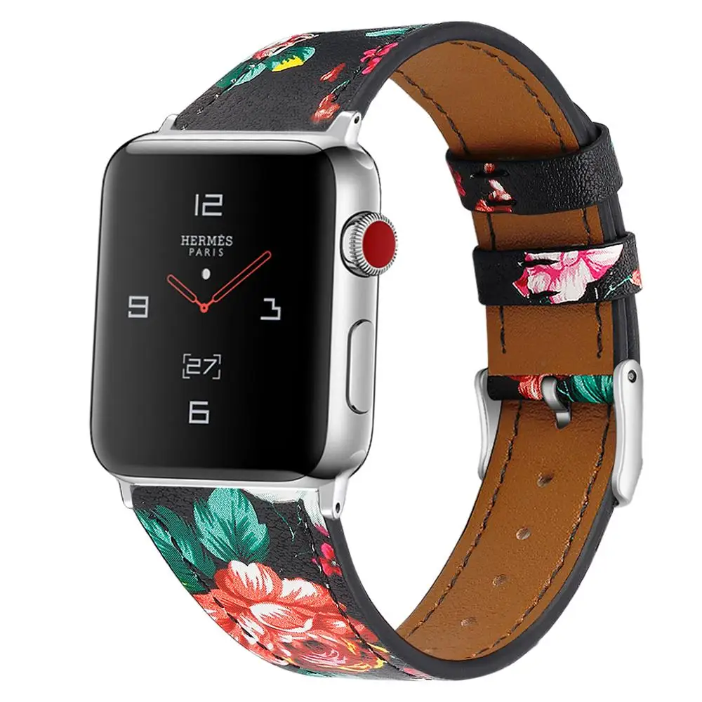 Ремешок для Apple Watch 5 4 3 2 1 38 мм/40 мм/42 мм/44 мм кожаный сменный ремешок с цветочным