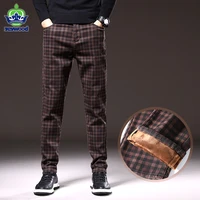 winter mens plaid warm fleece pants high quality 98cotton stretch classic clothing fashion slim fit casual trousers plus size