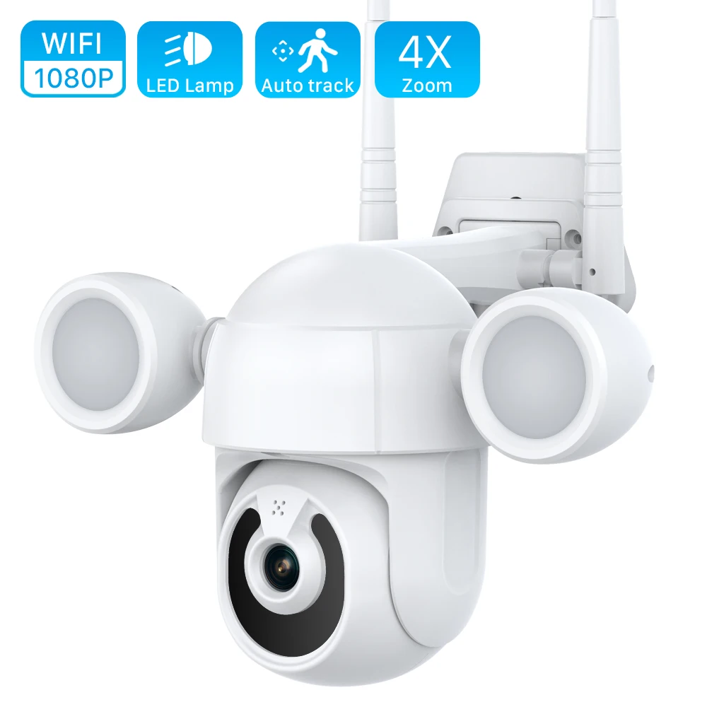 

1080P Wifi PTZ Camera Outdoor Floodlight Courtyard Lighting IP Camera Color Night Vision 2MP PTZ WiFi Home CCTV Security Camera