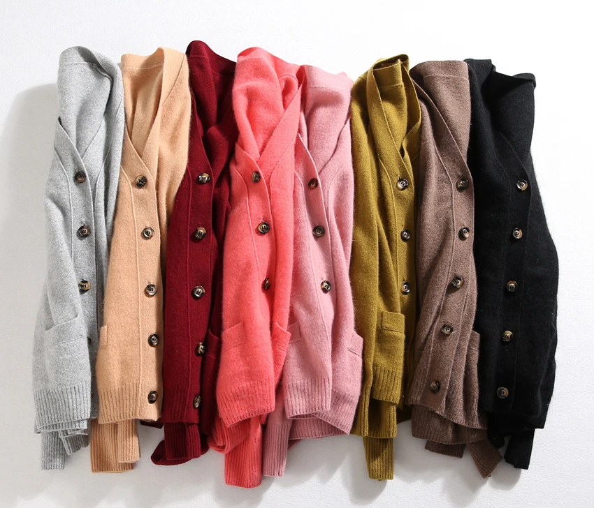 

100%cashmere knit women cardigans sweater coat single breasted Vneck watermelon red 10clors XS-XL 220g