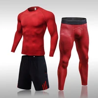 brand mens sportswear track and field training thermal underwear set tight compression running shirt fitness jogging suit