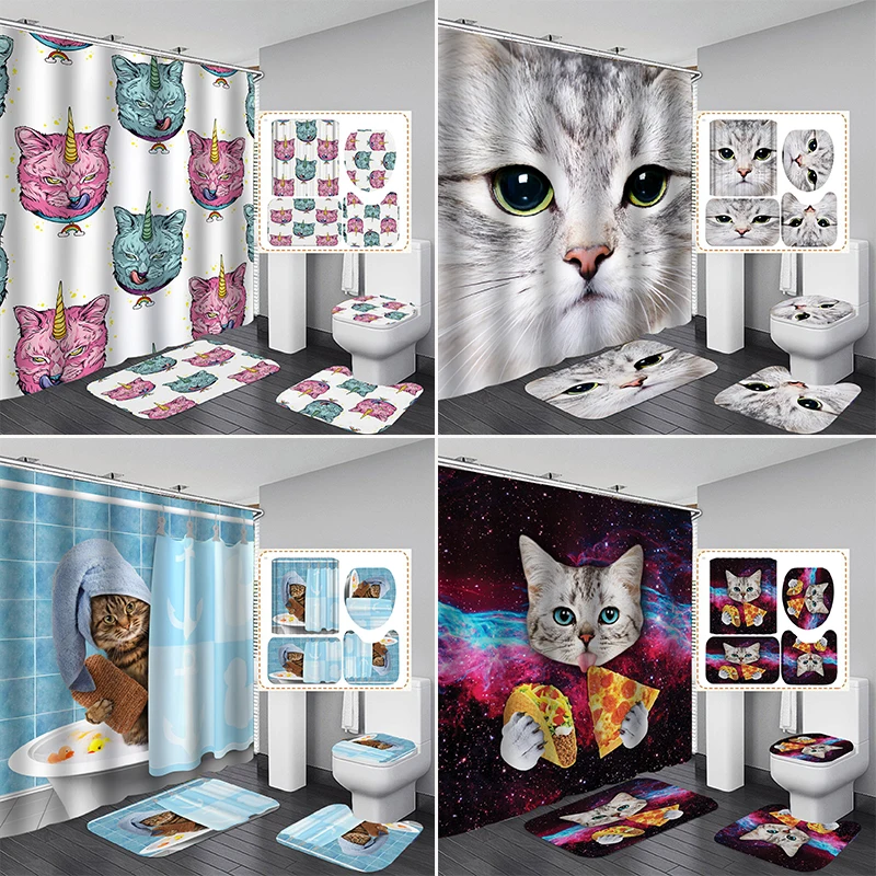 

Водонепроницаемая душевая занавеска с рисунком кошки для ванной комнаты, занавеска для ванной комнаты, забавная занавеска для душа