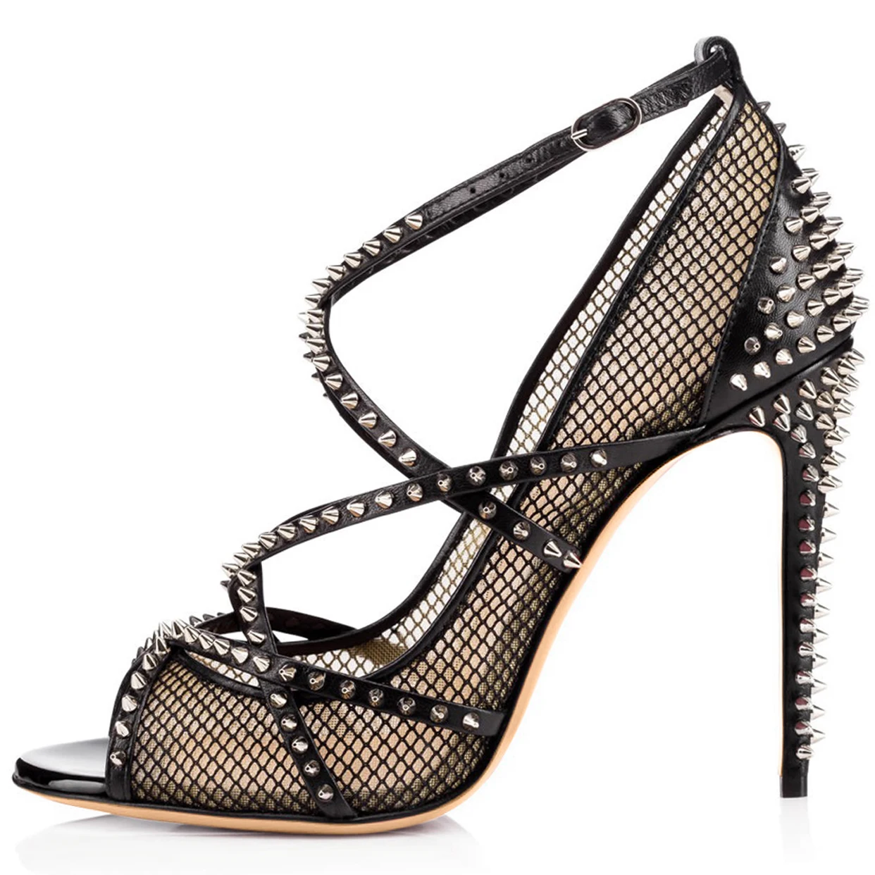 Женские туфли-лодочки на шпильке с заклепками и открытым носком | Обувь