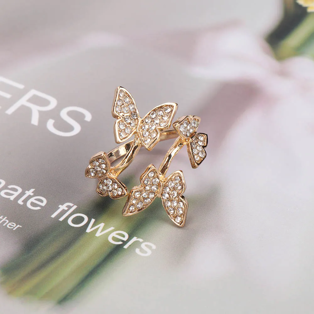 Женское кольцо с бабочкой регулируемое корейское открытое витое