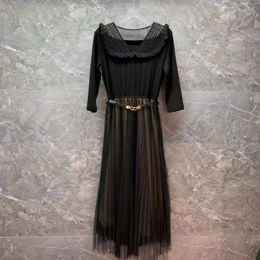 

French style polyester fiber ladies long skirt
