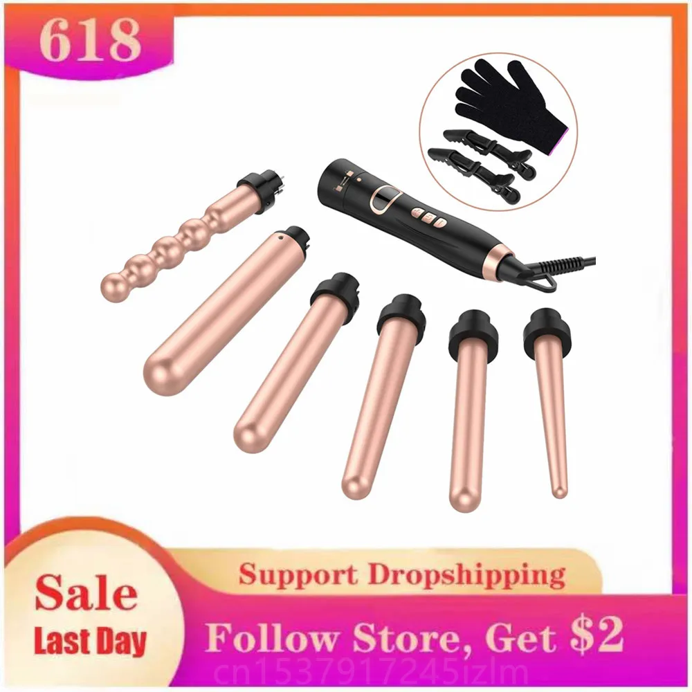 

5 in 1 Curling Iron Wand Set Curling Wand with Interchangeable Ceramic Barrels LCD & Temperature Adjustment Hair Curler Barrels