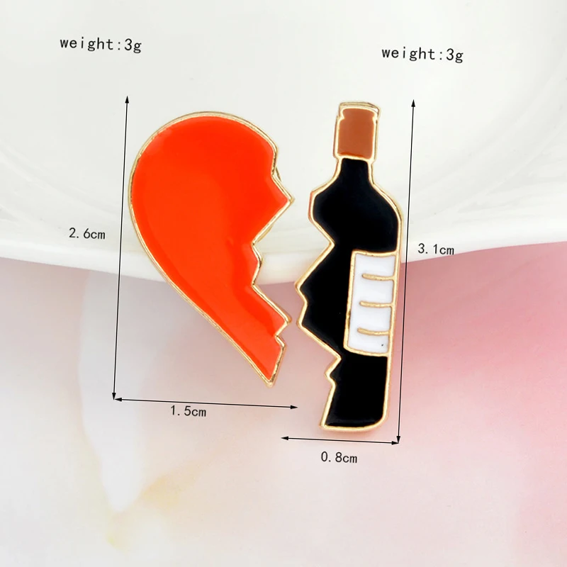 2 шт./компл. разбитое сердце бутылки вина эмаль на булавке модная красивая брошь