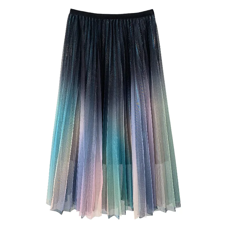 Осень 2020 с эластичной резинкой на талии юбка женская градиент цвета радуги из