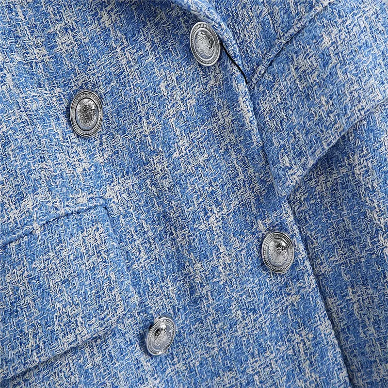 Женский текстурированный блейзер в клетку Za синие офисные блейзеры с длинным