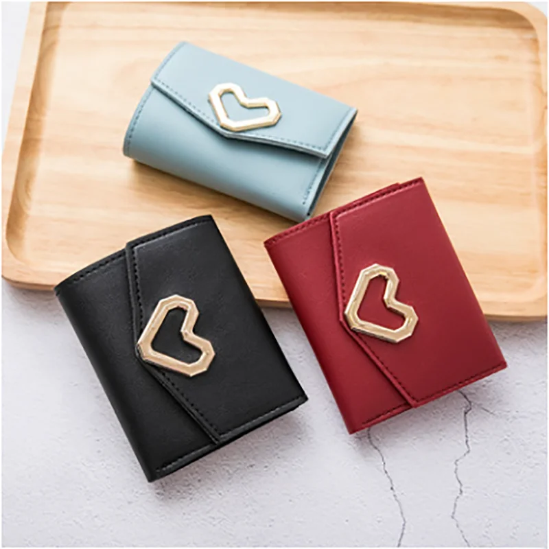 

Женский маленький кошелек в Корейском стиле в форме сердца, простой квадратный кошелек тройного сложения для мелочи