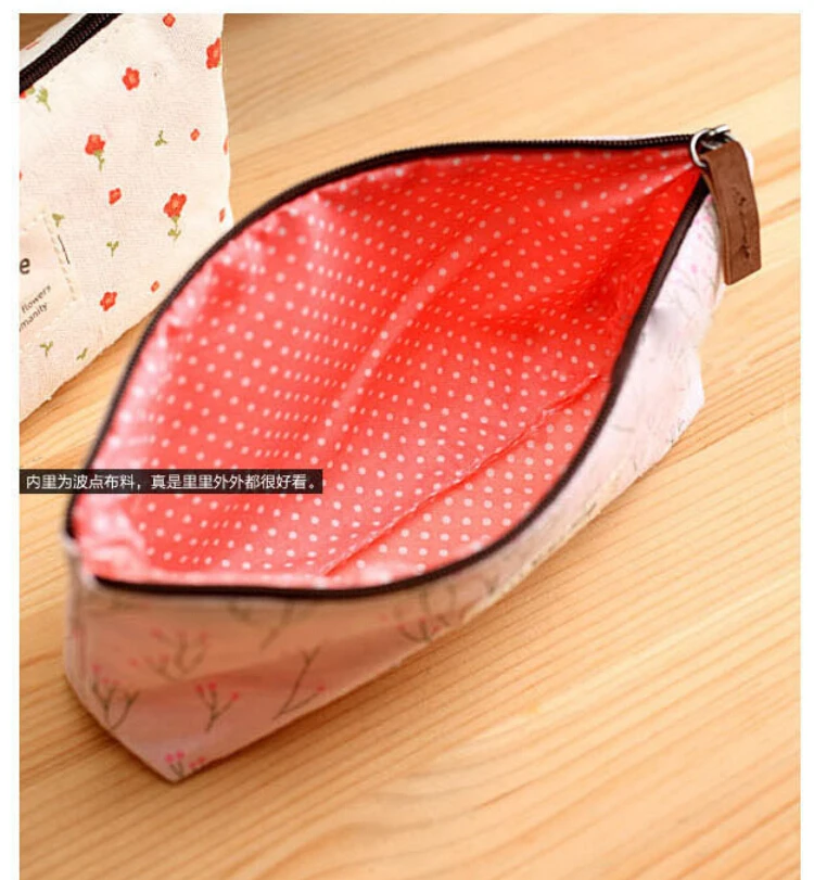 

i Floral Flower Canvas Zipper Pencil Cases Lovely Fabric Flower Tree Pen Bags School Supplies Free shipping