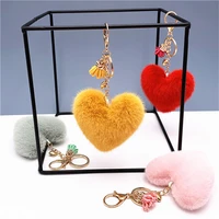cute plush peach heart keychain car schoolbag pendant tassel ornament key chain trinket gift for children keyring accessories