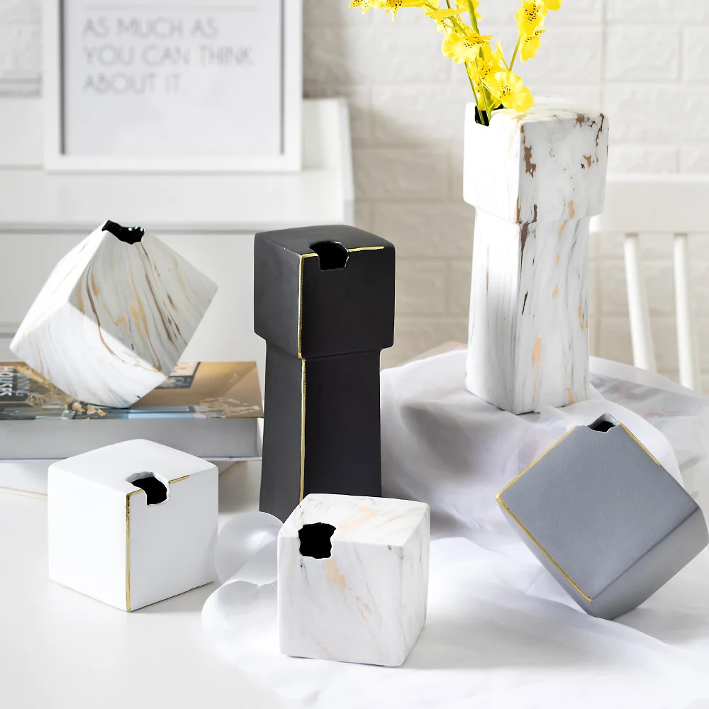 

Ceramic Square Vase Flowerpot Nordic Home Ceramic Crafts Creative Home Accessories Soft Decoration Model Cute Room Ornaments