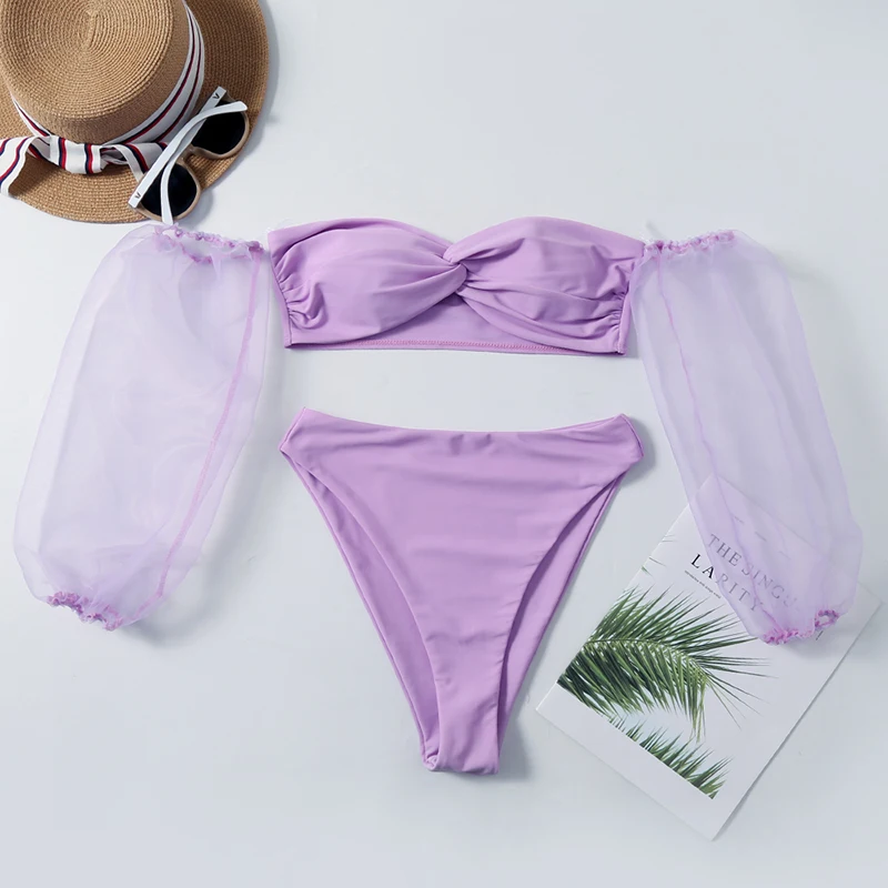 Женский купальный костюм с сетчатым рукавом Бразильское бикини завышенной