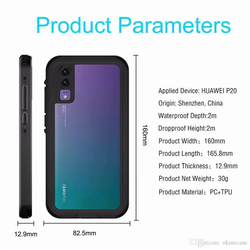 للبيع جراب مقاوم للماء لهاتف Huawei P20 Dot ، غطس تحت الماء ، جراب هاتف ، شحن DHL مجاني ، 50 قطعة