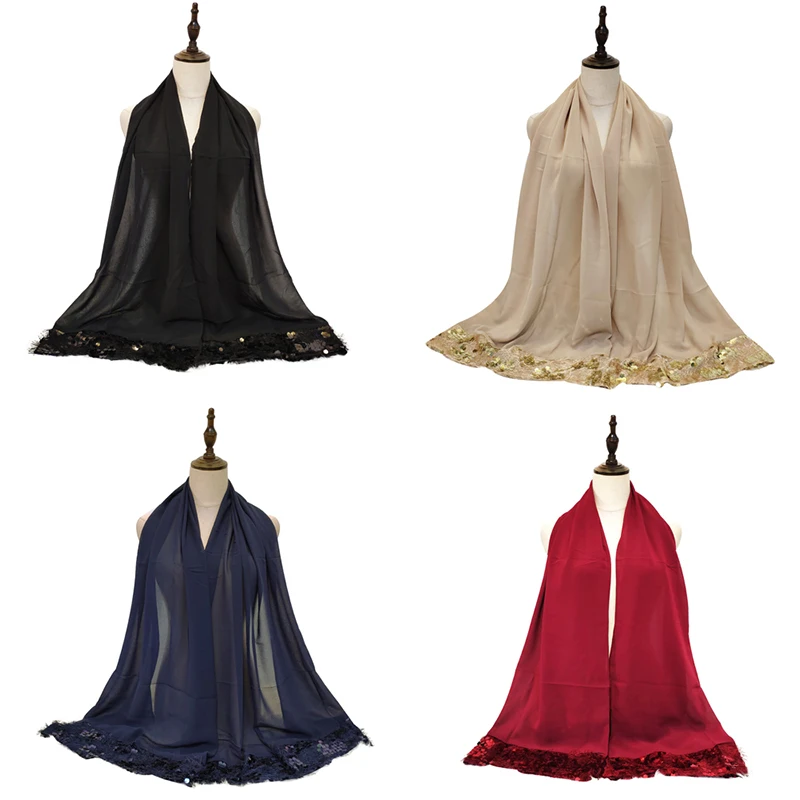 Женский шифоновый шарф мусульманский хиджаб с блестками|Мусульманская одежда| |