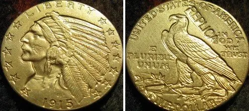 

$5 золотой индийский полуорел 1915-S копии монет
