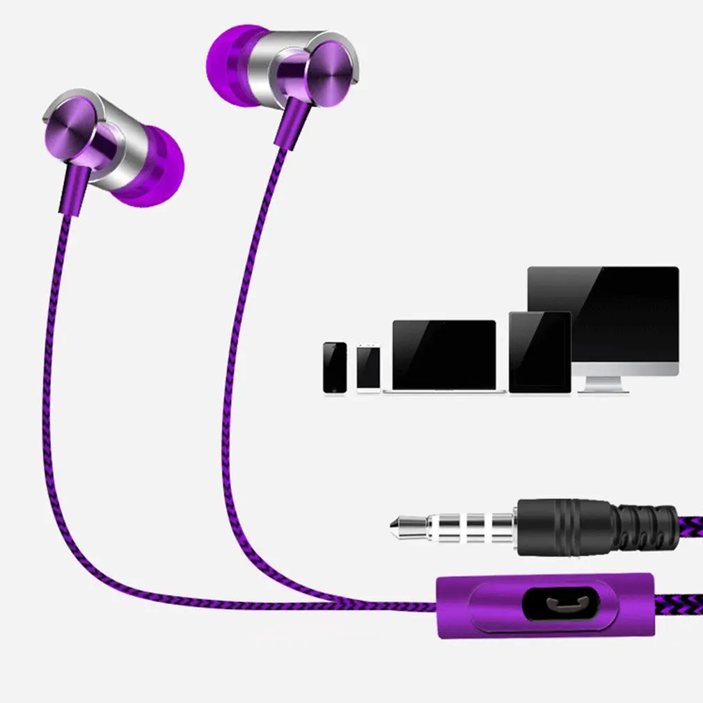 

In-ear Earphones Heavy Bass Nylon Cable Sturdy Tensile Earphones With Microphone Universal Portable Earphone