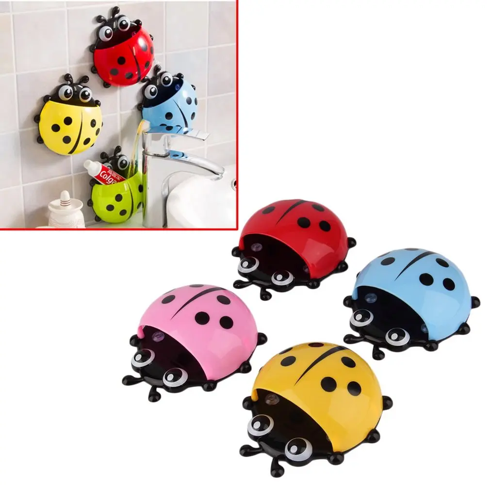 

1pcs Ladybug Animal Insect Toothbrush Holder Bathroom Cartoon Toothbrush Toothpaste Wall Suction Holder Rack Container Organizer