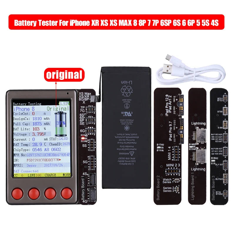 Тестер кабеля для передачи данных тестер аккумулятора iPhone XR XS MAX X 8 8P 7 7P 6 6S 5 4S iPad